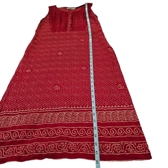 Fabindia Cotton Pleated Front Sleevless Dress, Red, Medium - Picture 13 of 13